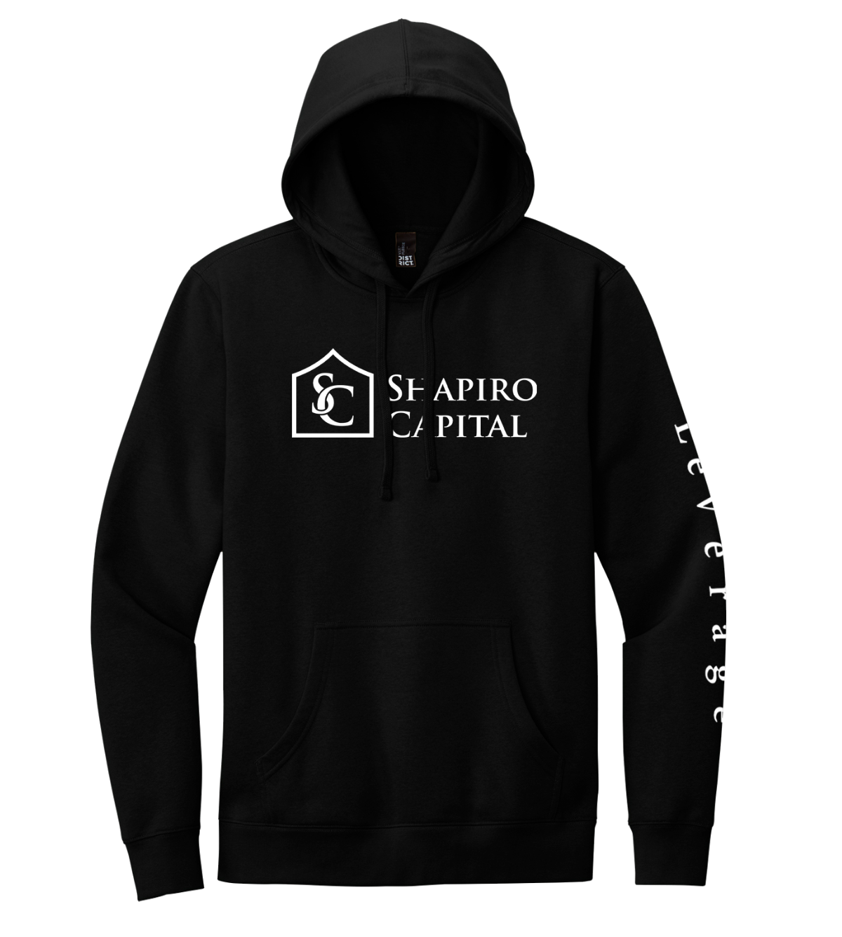 Black hoodie with Shapiro Capital logo in white